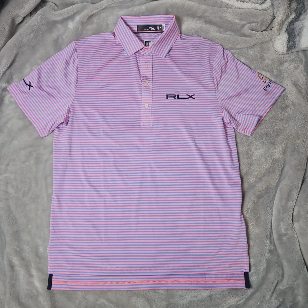 RLX Ralph Lauren Performance Golf Polo Pink Blue Striped M - Customized